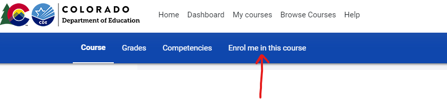 screenshot of where to link to self enroll in this course