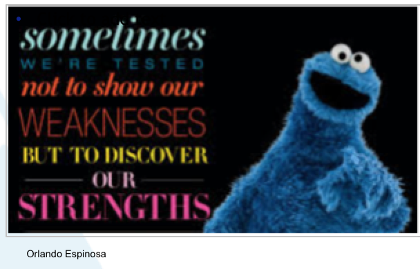 Cookie Monster saying share strengths