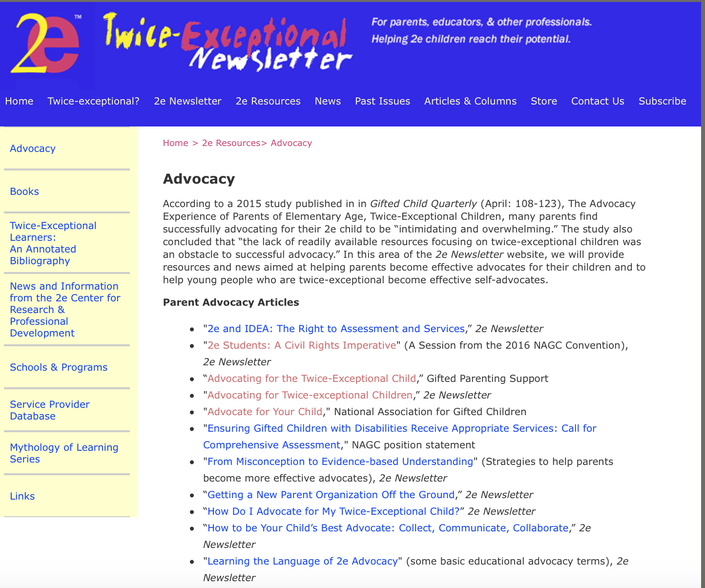 2e Twice-Exceptional Newsletter on Advocacy